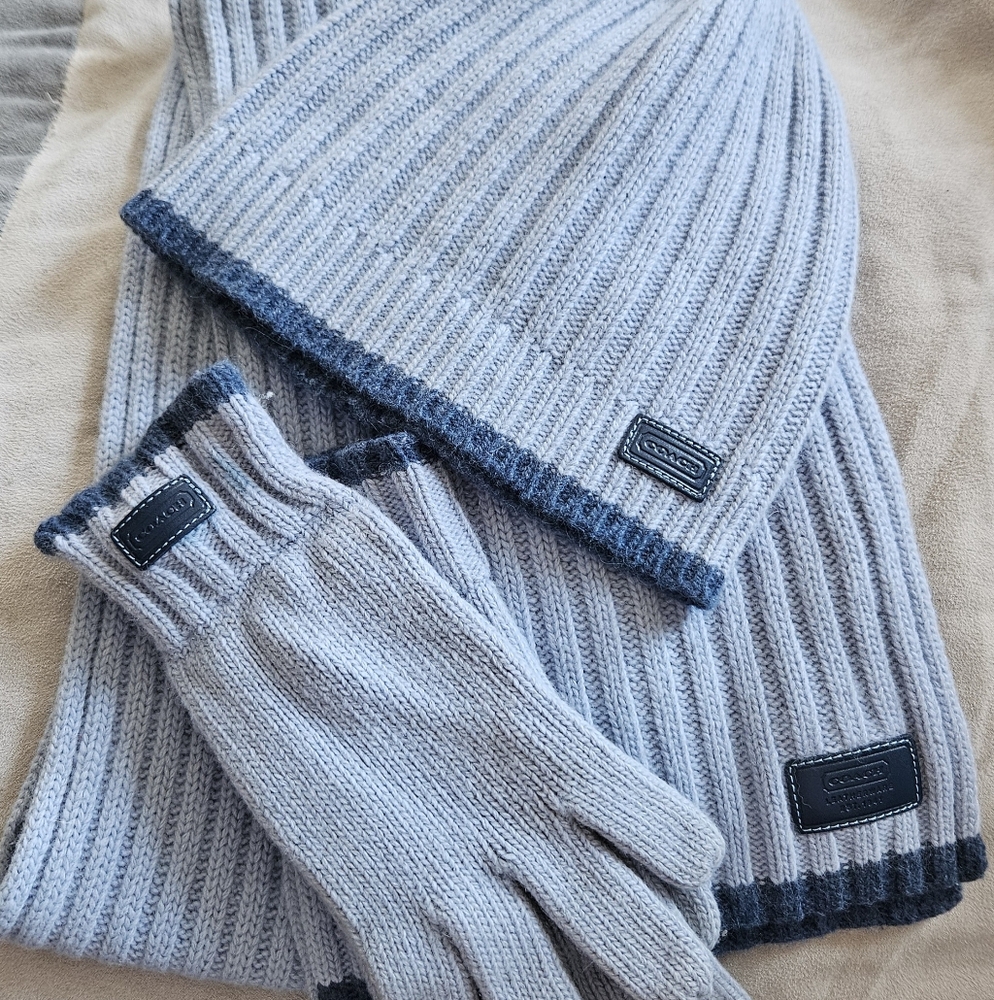 Coach Scarf, beanie hat, and glove set.